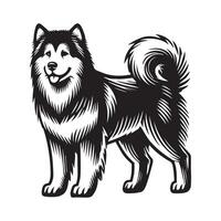 Alaskan Malamute Dog Standing - standing dog side view illustration in black and white vector