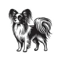 Papillon Dog Standing silhouette - standing dog side view illustration in black and white vector