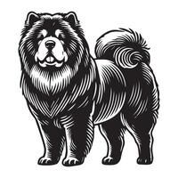 Chow Chow Dog Standing silhouette - standing dog side view illustration in black and white vector