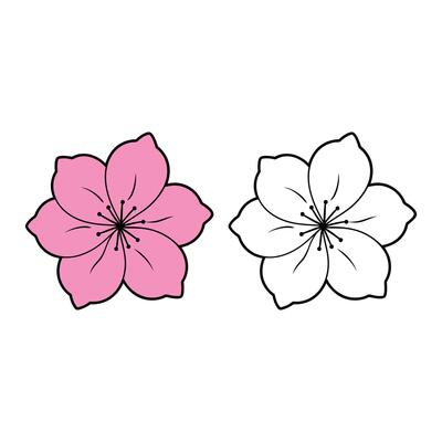 Flower Outline Design - Floral Clipart - Cherry Blossom flower illustration in black and white