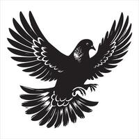 Rock Dove Silhouette, Pigeon Bird Clipart - Rock Dove hovering in mid-air Illustration in black and white vector