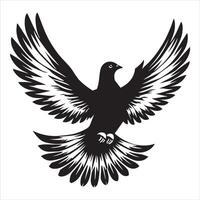Rock Dove Silhouette, Pigeon Bird Clipart - Rock Dove soaring high Illustration in black and white vector