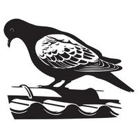 Streptopelia Decaocto Clipart - Eurasian collared Dove Silhouette - Eurasian collared dove Perched on a Roof Illustration in black and white vector