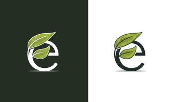 Letter E with leaf logo template. Suitable for business, natural and flat style logo design concept. pro vector