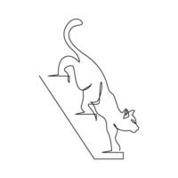 continuous single line drawing of the cat goes down the stairs vector