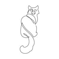 continuous single line drawing of cat on back view vector