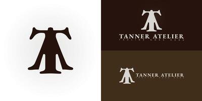 Abstract initial letter TA or AT in brown color isolated on multiple background colors. The logo is suitable for luxury leather brand family logo design inspiration templates. vector