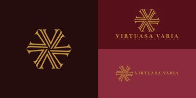 Abstract spiral initial letter V or VV in gold color isolated on multiple background colors. The logo is suitable for luxury handbag logo design inspiration templates. vector