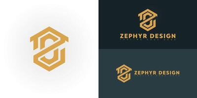 Modern hexagon initial letter ZD or DZ logo in gold color isolated on multiple background colors. The logo is suitable for real estate development company logo design inspiration templates. vector