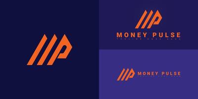 Modern initial letter MP or PM logo in orange color isolated on multiple background colors. The logo is suitable for credit card payment services logo design inspiration templates. vector