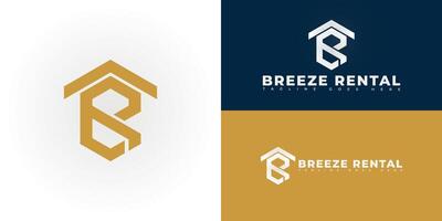 Modern hexagon initial letter BR or RB in gold color isolated on multiple background colors. The logo is suitable for renting real estate logo design inspiration templates. vector