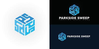 Modern hexagon initial letter PS or SP in blue color isolated on multiple background colors. The logo is suitable for parking lot sweeping company logo design inspiration templates. vector