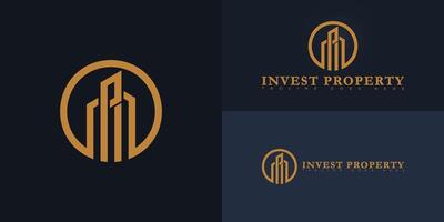 Modern circle initial letter IP or PI logo in gold color isolated on multiple background colors. The logo is suitable for property investment company logo design inspiration templates. vector