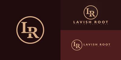 Abstract circle initial letter LR or RL in gold color isolated on multiple background colors. The logo is suitable for modern gift shop logo design inspiration templates. vector