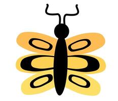 Yellow Butterfly with abstract ornament design wings. Insect element. illustration isolated on white background. vector