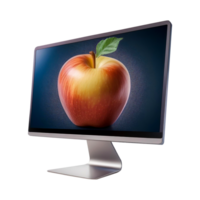 a computer monitor with a red apple on it png