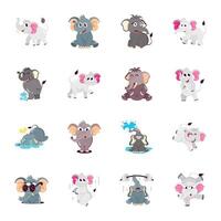 Cute Collection of Flat Style Elephant Mascots vector