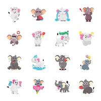 Bundle of Flat Style Elephant Activities Stickers vector