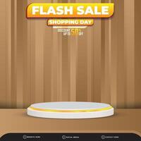 3d flash sale banner social media template post with blank space podium for product with abstract gradient brown background design vector