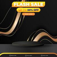 3d flash sale banner social media template post with blank space 3d podium for product with abstract gradient black colour background design vector