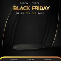 3d black friday banner social media template post with blank space 3d podium for product with abstract gradient black colour background design vector