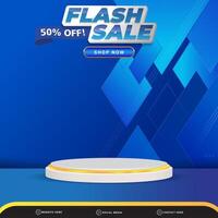flash sale banner social media template post with blank space 3d podium for product with abstract gradient blue colour background design vector