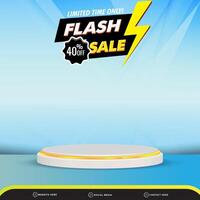 flash sale banner social media template post with blank space 3d podium for product with abstract gradient blue colour background design vector
