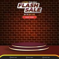 limited flash sale banner social media template post with blank space 3d podium for product with abstract gradient red and brown colour background vector