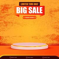 limited big sale banner social media template post with blank space 3d podium for product with abstract gradient orange and yellow colour background design vector