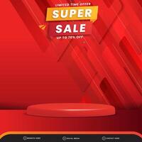 limited super sale banner social media template post with blank space 3d podium for product with abstract gradient red background design vector