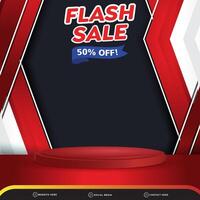 3d flash sale banner social media template post with blank space 3d podium for product with abstract gradient red and black colour background design vector