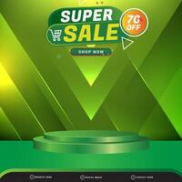 modern super sale banner social media template post with blank space 3d podium for product with abstract gradient green background design vector