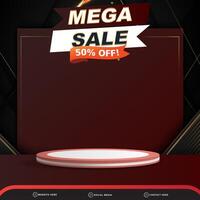 modern 3d mega sale banner social media template post with blank space 3d podium for product with abstract gradient black and red background design vector