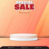 3d special sale banner social media template post with blank space 3d podium for product with abstract gradient pink and orange background design vector