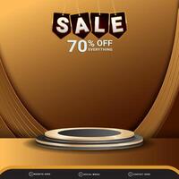 sale banner social media template post with blank space podium for product with gradient brown and yellow background vector