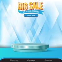 3d big sale banner social media template post with blank space podium for product with abstract gradient blue and white background design vector
