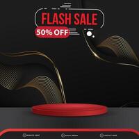 flash sale banner social media template post with blank space 3d podium for product with abstract gradient black colour background design vector