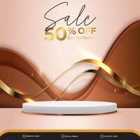 sale banner social media template post with blank space podium for product with gradient abstract brown background vector