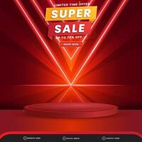 modern limited super sale banner social media template post with blank space 3d podium for product with abstract gradient red background design vector