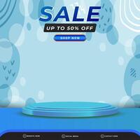 3d sale banner social media template post with blank space podium for product with gradient abstract blue background vector