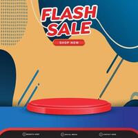 flash sale banner social media template post with blank space 3d podium for product with abstract gradient blue and brown colour background vector