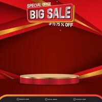 special offer big sale banner social media template post with blank space 3d podium for product with abstract gradient red background design vector