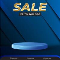 sale banner social media template post with blank space podium for product with gradient blue background vector