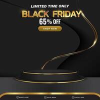 limited black friday banner social media template post with blank space 3d podium for product with abstract gradient black and luxury colour background design vector