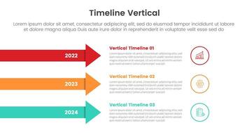 vertical timeline milestone infographic template banner with long arrow stack with 3 point list information for slide presentation vector