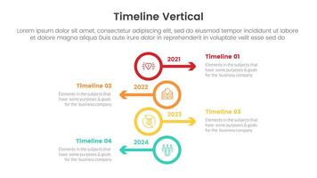 vertical timeline milestone infographic template banner with big outline circle and arrow left and right direction with 4 point list information for slide presentation vector