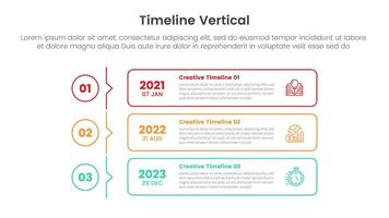 vertical timeline milestone infographic template banner with outline box and circle with arrow thin line with 3 point list information for slide presentation vector