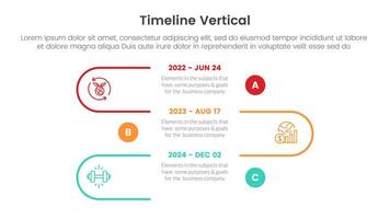 vertical timeline milestone infographic template banner with outline creative half slice with 3 point list information for slide presentation vector