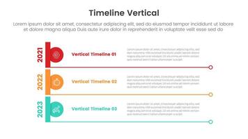 vertical timeline milestone infographic template banner with creative circle and long small line bottom with 3 point list information for slide presentation vector