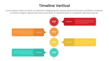 vertical timeline milestone infographic template banner with big circle and callout comment box with 4 point list information for slide presentation vector